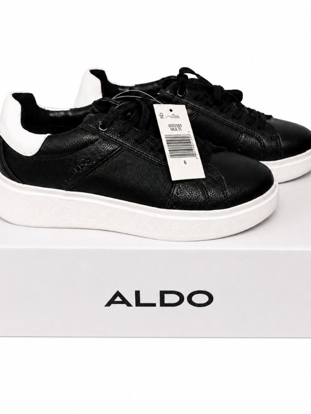 ALDO Menโs Black Low Top Sneakers Size 8 | White Sole | New With Box And Tags